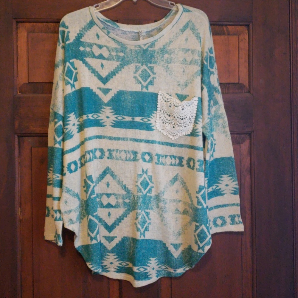 Teal tribal print top
